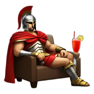 The Spartan Leonidas and his red cape with a cocktail in hand and his helmet under his arm relaxing on a sofa. sticker