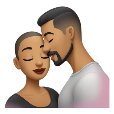 “White latino man with a buzz cut and skin black hair fade, thin beard, and well-defined mustache by a barber, kissing a  Black Latina woman with very straight hair and large earrings.” sticker