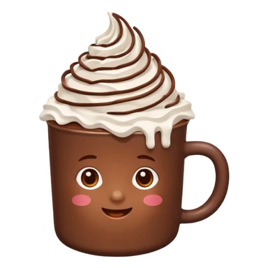 “hot chocolate emoji, whipped cream on top, chocolate shavings, cute, minimal, white background” sticker