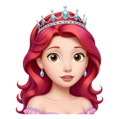 Disney human Ariel with red hair wearing a pink princess dress and tiara sticker