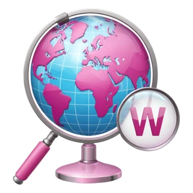 mix light pink dark pink and white girly globe with WWW in big letters under it and a small magnifying glass
It looks like an internet bar icon. sticker