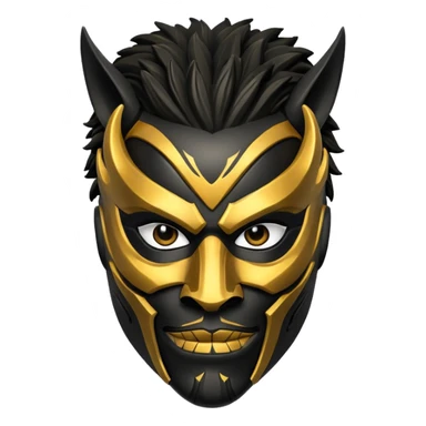 Killmonger mask from Black Panther movie, detailed, fierce, gold and black sticker