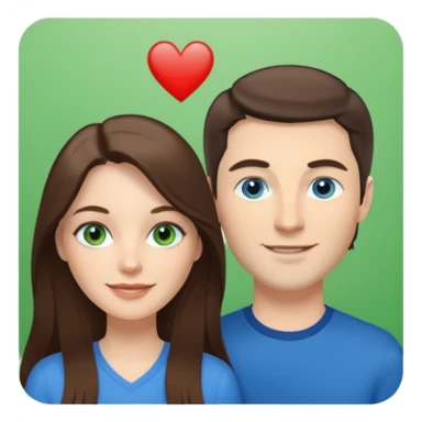 “A Polaroid-style photo of a couple with a heart of a white woman with long brunette hair and blue eyes, and a white man with short brunette hair and green eyes.” sticker