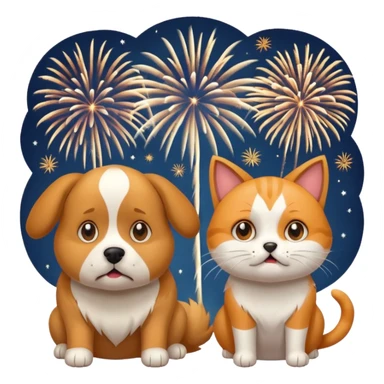 a dog and a cat hiding from fireworks sticker
