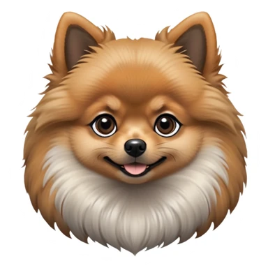 fluffy black and tan Pomeranian dog face, large round dark eyes, small black button nose, soft tan muzzle with subtle smile, two tan eyebrow spots, curious and alert expression, thick fluffy ruff of fur blending black, tan, and light gray, upright triangular ears with gray tips, friendly and cute sticker