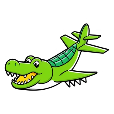 playful cartoonish crocodile shaped like an airplane sticker