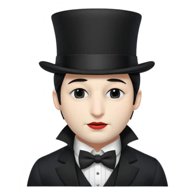 A french man with snow white skin, a black half mask with an eye hole, a black top hat, a black vest with a black tie tucked underneath, and a white collared shirt. Closed eyes. sticker