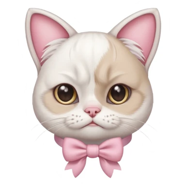 A White grumpy cat with light pink ears and paws and with a bow around its neck sticker