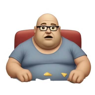 fat man with glasses balding with a sweaty dirty tank shirt eating chips sticker