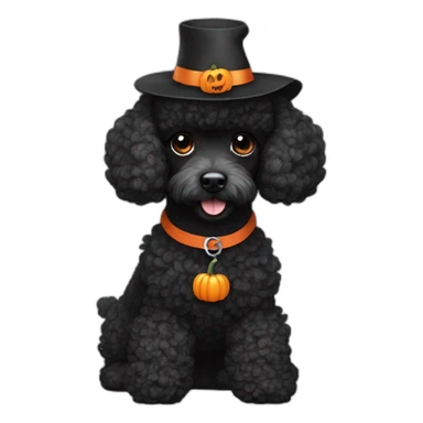 Black mini poodle wearing a pumpkin hat sticker