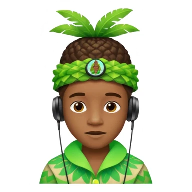 Create me an emoji of a cool Young Nigerian prince wearing a neon green gradient African patterns with  a "hula hat" (a Nigerian-inspired hat) and wearing earpods. sticker