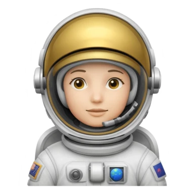 Astronaut in white EVA suit with gold visor helmet sticker