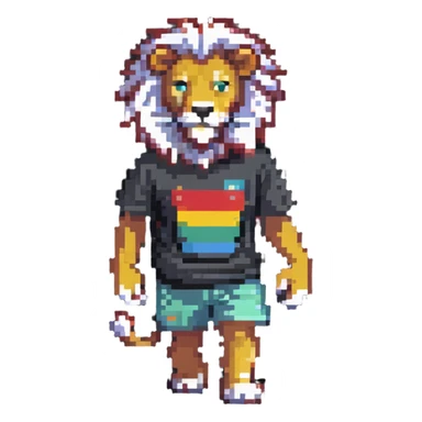 retro 1950s anthropomorphised lion in a t-shirt and shorts, walking sticker