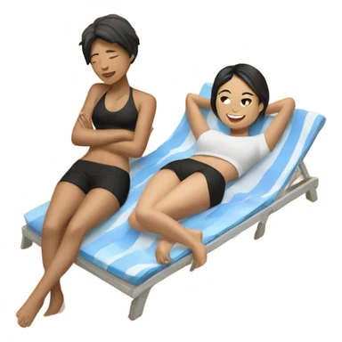 asian girl laying on the beach with american boyfriend sticker