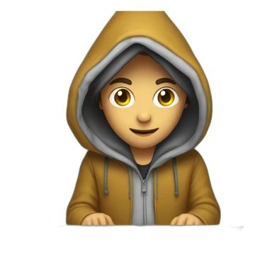 Young man with a hood behind his computer and focus on his code  sticker