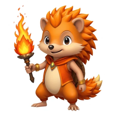 fire bender hedgehog fire in hand posing sticker