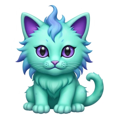 Create a mystical creature that combines the adorable alien-octopus's psychic nature with the power of a lion, resulting in a medium-sized beast with a mint-green feline body covered in short, plush fur that transitions to a fluffy blue mane around its neck and shoulders; its face would feature large, hypnotic black eyes and a gentle expression, while eight tentacle-like appendages emerge from its back that gradient from teal to purple at the tips; this psychic feline guardian moves with feline grace on four paws but can lift itself using its tentacles when channeling its formidable mental powers, creating a creature that balances the lion's regal strength with the alien-octopus's otherworldly charm and psychic abilities. sticker