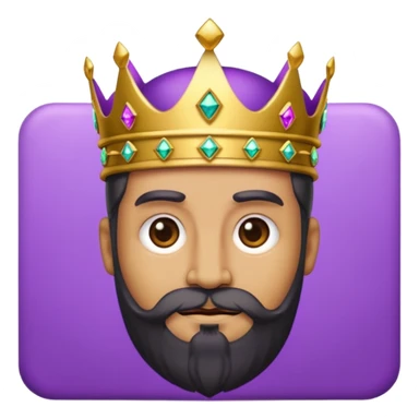 Create a cartoon-style emoji of Baltasar, one of the Three Wise Men. Only show his face and crown. He is older, with a black beard, and a purple and gold jeweled crown. Express warmth and wisdom. Colorful and simple, suitable as an emoji. sticker