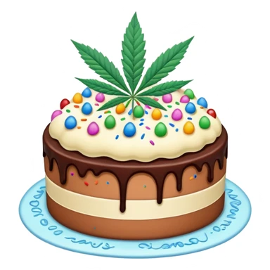 frozen ice cream cake dessert with cannabis leaf sticker