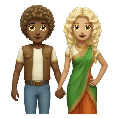 Indian boy with perm holding hand with blonde girl with straight ha sticker