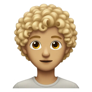 black eyes, very very curly blonde short hair teen boy, serious face, tan skin sticker