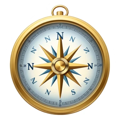 A compass pointing north, with the 'N' clearly marked. Cold, snowy atmosphere in the background, symbolizing the northern direction and icy climate sticker