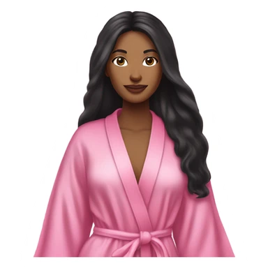 Mixed raced woman with long black hair wearing a silk pink Victoria’s Secret robe sticker