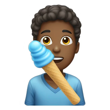 a boy licking a blue ice cream stick sticker
