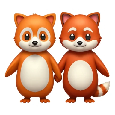 A cartoon penguin and red panda holding "hands" sticker