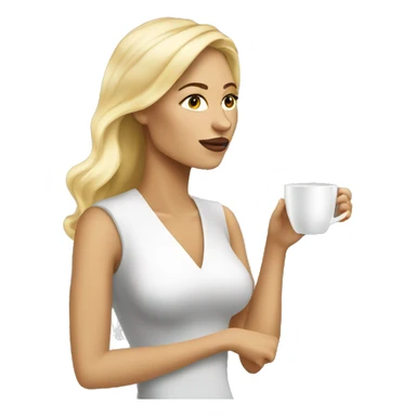Side view realistic posh blond woman drinks coffee sticker