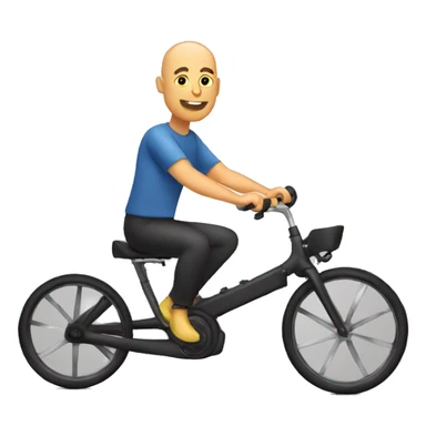 create a bald guy riding a 3 wheeled recumbent bike with 2 wheels at the front sticker