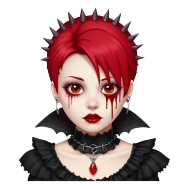 Shiny beautiful cute cool gorgeous attractive gothic vampiric lady with bloody hair, bloody lips, bloody face, blood-choker, spiked collar, frills, black dress, red rubies  sticker