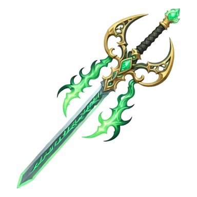 magical greatsword with a Eldritch green fire powers in it sticker