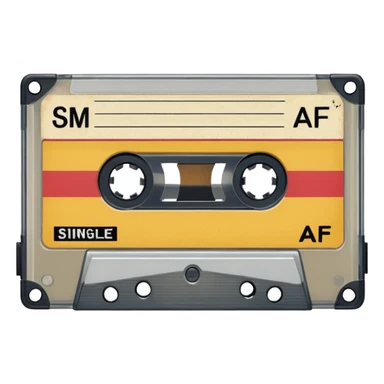 Isolated, rendering, vintage style music cassette tape, vintage appearance white label that reads "single AF" on the front of cassette  sticker