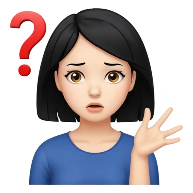 young women with black hair dont know from what to start. add question mark sticker