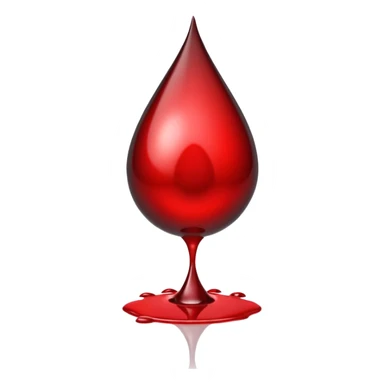 single blood drop emoji sculpted from dark liquid metal, glossy surface, dramatic reflections, futuristic minimal 3D style, isolated on white sticker