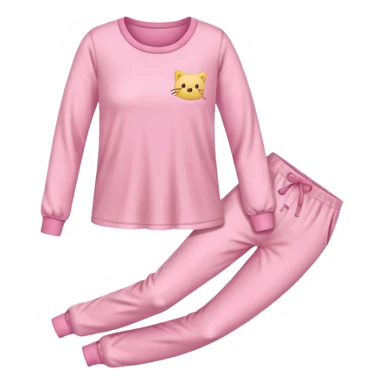  pink ozy two-piece pajama set with a soft fabric texture, long-sleeve top and pants, cute and comfy design, folded or on a hanger, pastel tones, realistic style, isolated on transp sticker