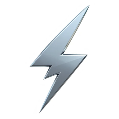 A lightning bolt emoji made of polished silver chrome, sharp yet rounded edges, glossy metallic surface, soft reflections, minimal futuristic design, iOS emoji style, centered, clean white background sticker