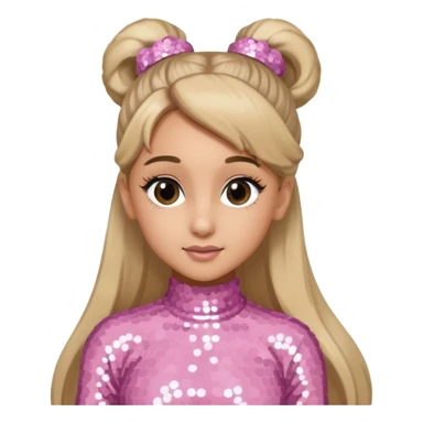 Ariana Grande with long dark blonde ponytail hair, light pink sequin outfit sticker