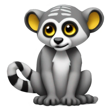 A stuffed animal in a lemur shape with gray and whited mixed coloured with big yellow eyes  sticker