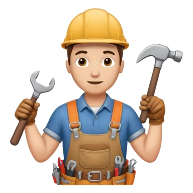 a handyman holding a wrench in this right hand and a hammer in his left hand sticker