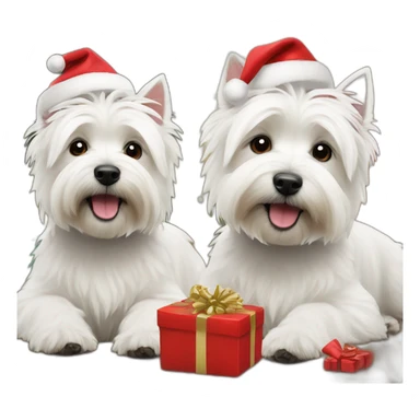 two west highland white terrier dogs celebrating christmas sticker