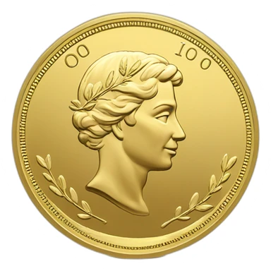 Gold coin with large "0" label and laurel sticker