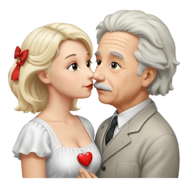 albert einstein with sticking up hair kissing a blonde woman sticker