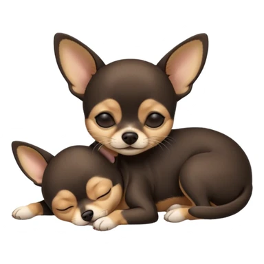 A high-resolution photo-realistic digital illustration of a  black with a bit of tan chihuahua with eyes closed shut sleeping lazily on the ground sticker