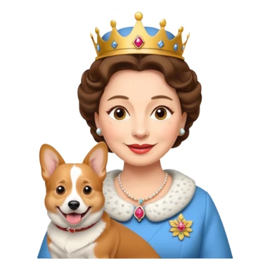Queen Elizabeth II emoji, with corgi dog, cheerful sticker