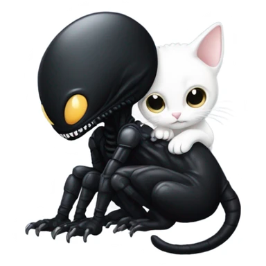 black Xenomorph hugs a white cat sticker