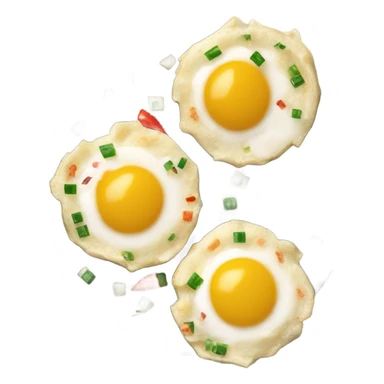 Two small circular egg white omelette bites with speckled red pepper and green onions sticker