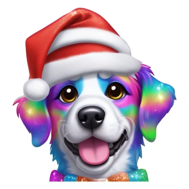 Lisa frank Christmas sparkle￼ dog with Santa hat sticker