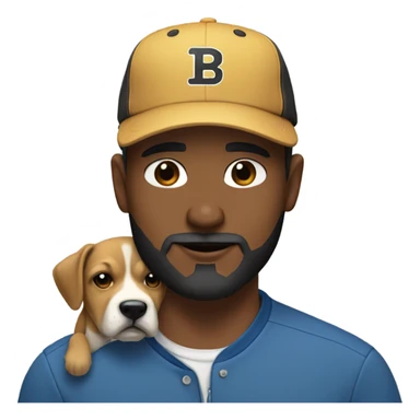 White Man wearing baseball cap with a black beard beard holding a black mouth cur dog sticker